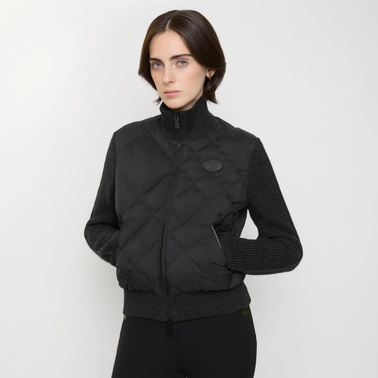Check-stitch Nylon and Wool Jacket