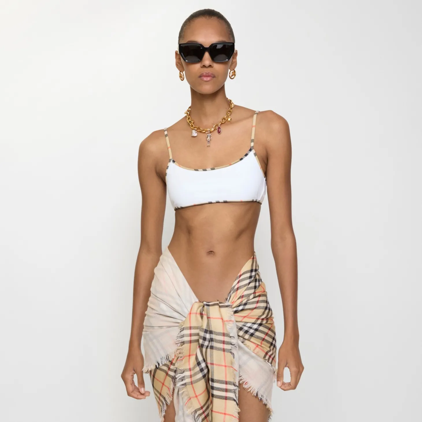 Check Trim Bikini Top