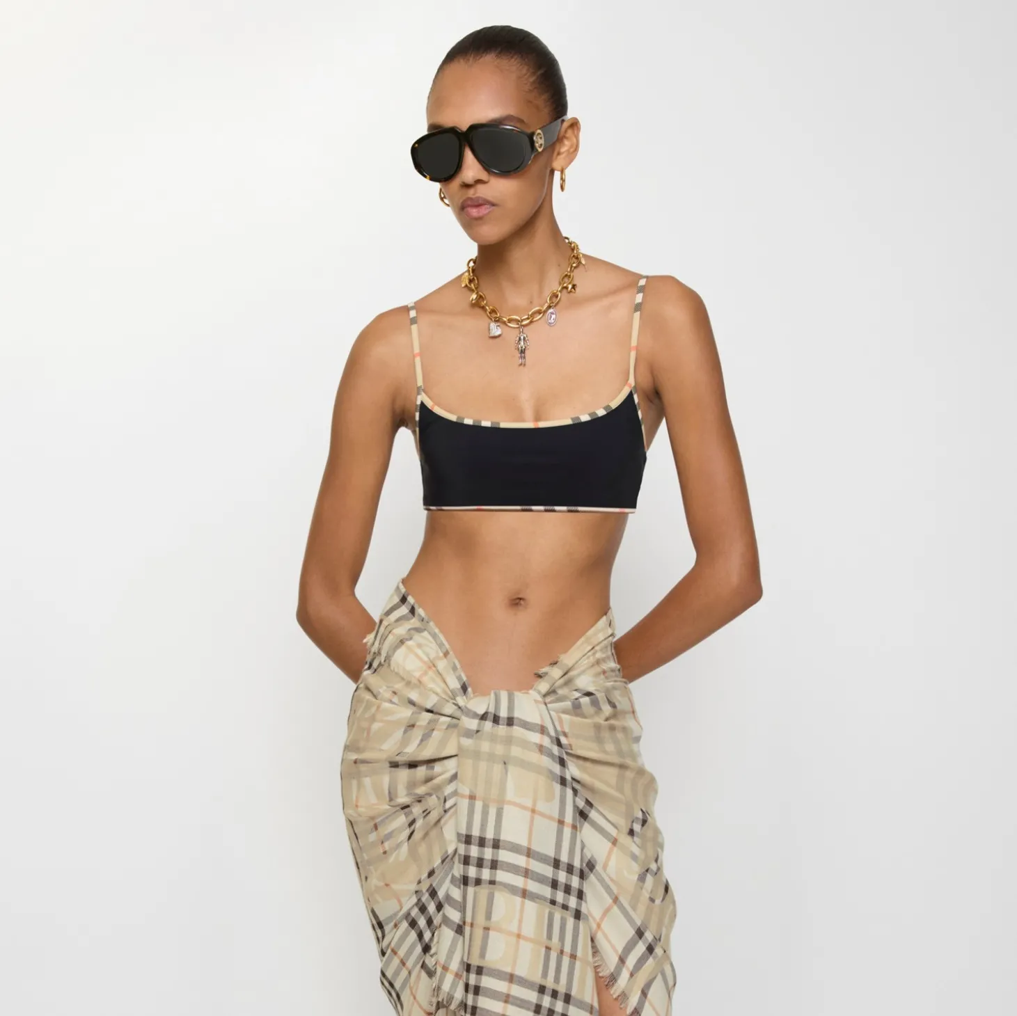 Check Trim Bikini Top