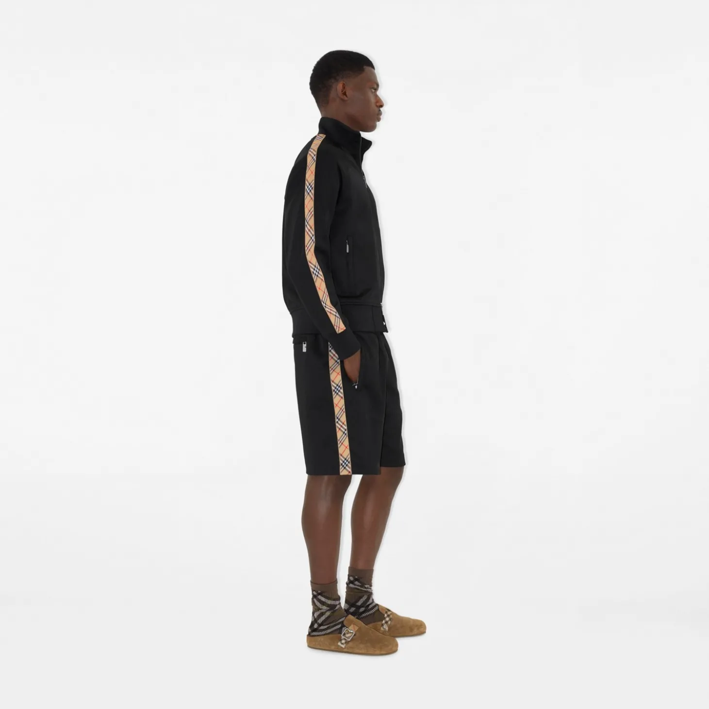 Check Trim Cotton Blend Shorts