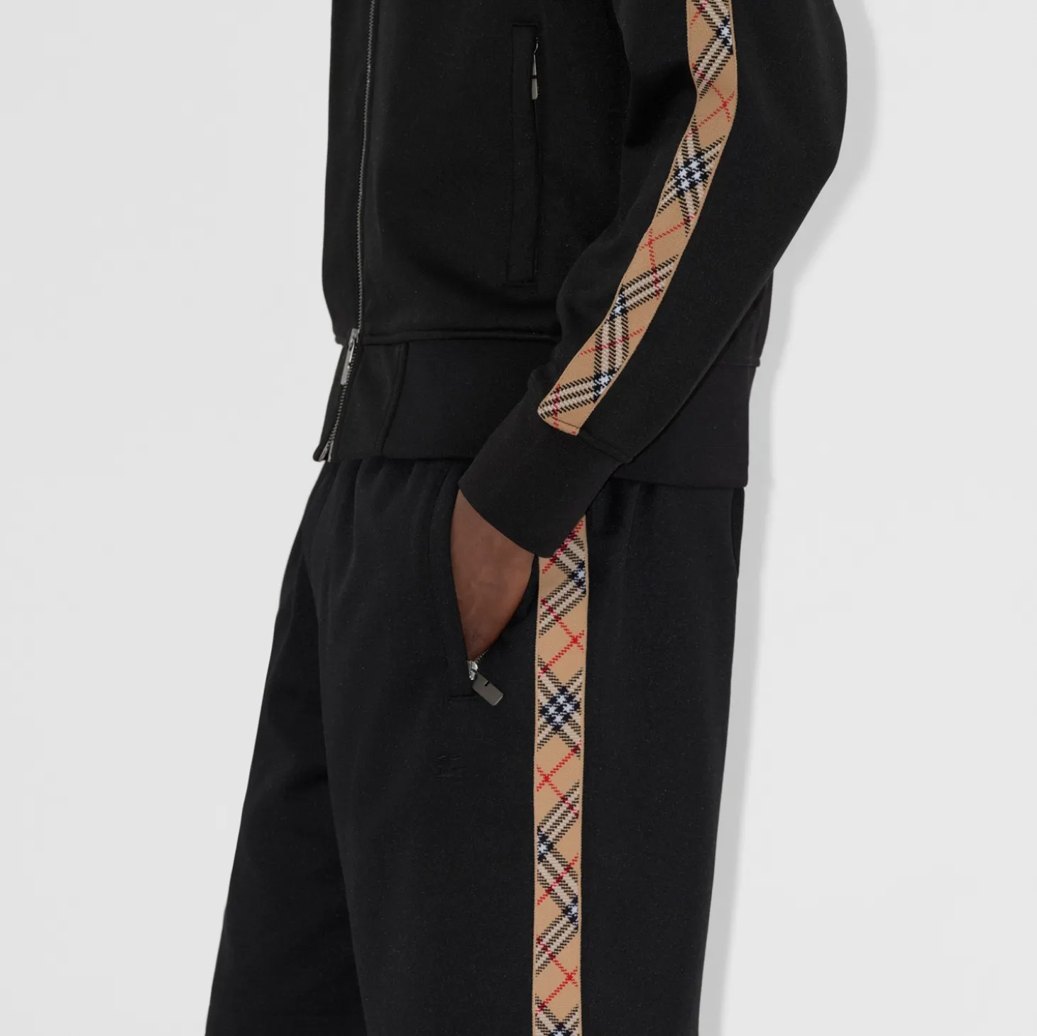 Check Trim Cotton Blend Track Jacket