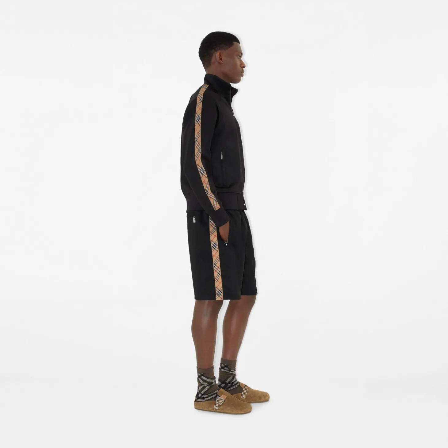 Check Trim Cotton Blend Track Jacket