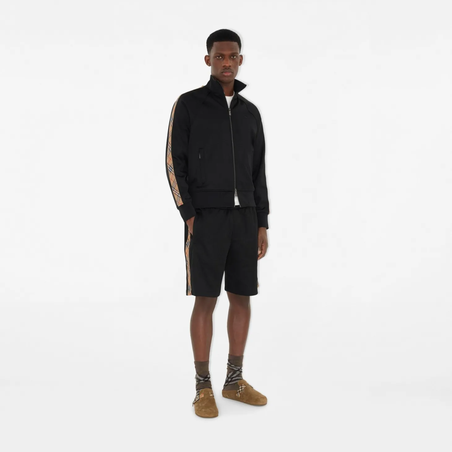 Check Trim Cotton Blend Track Jacket