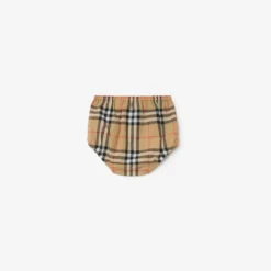 Check Trim Cotton Dress with Bloomers