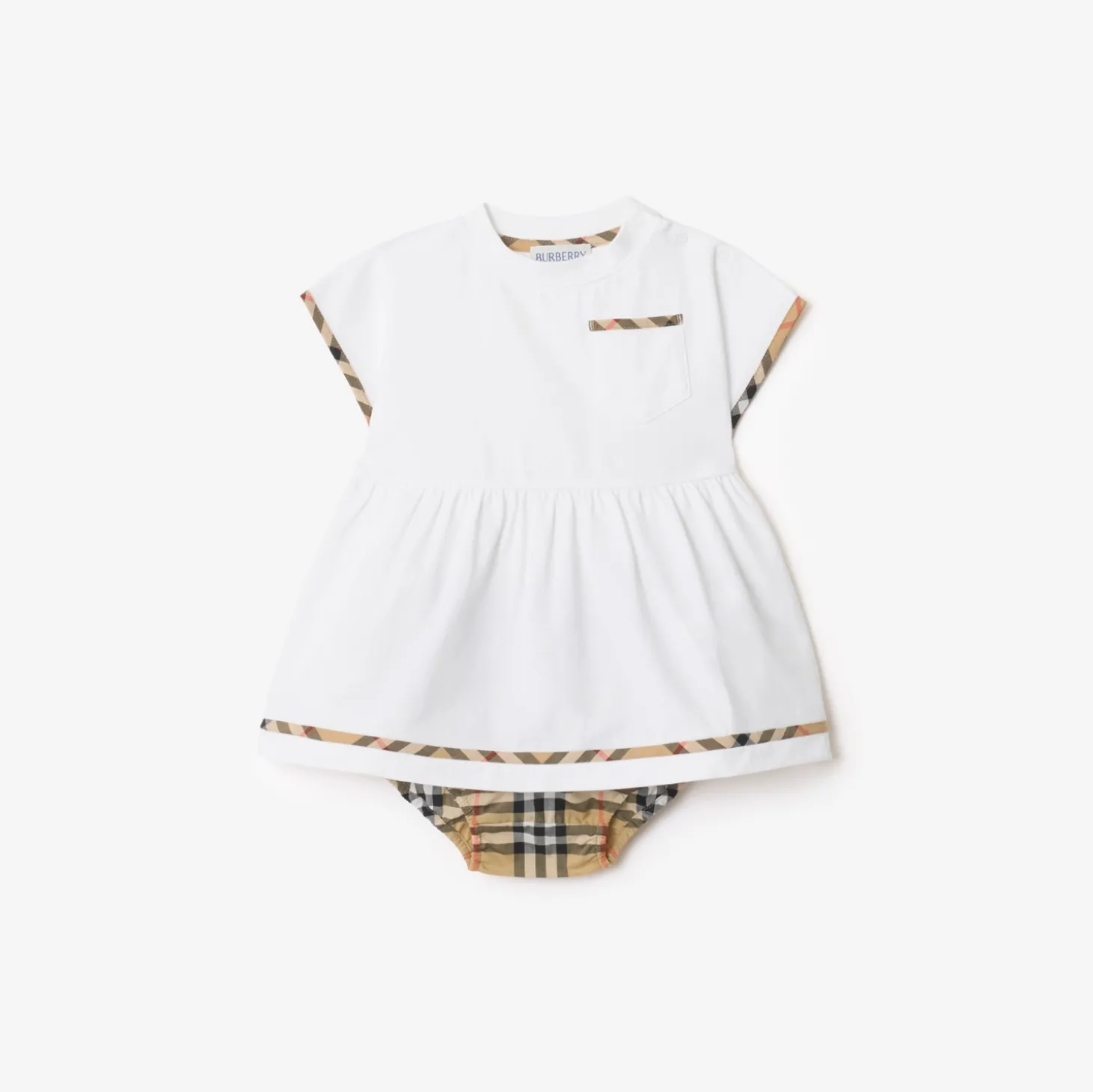Check Trim Cotton Dress with Bloomers
