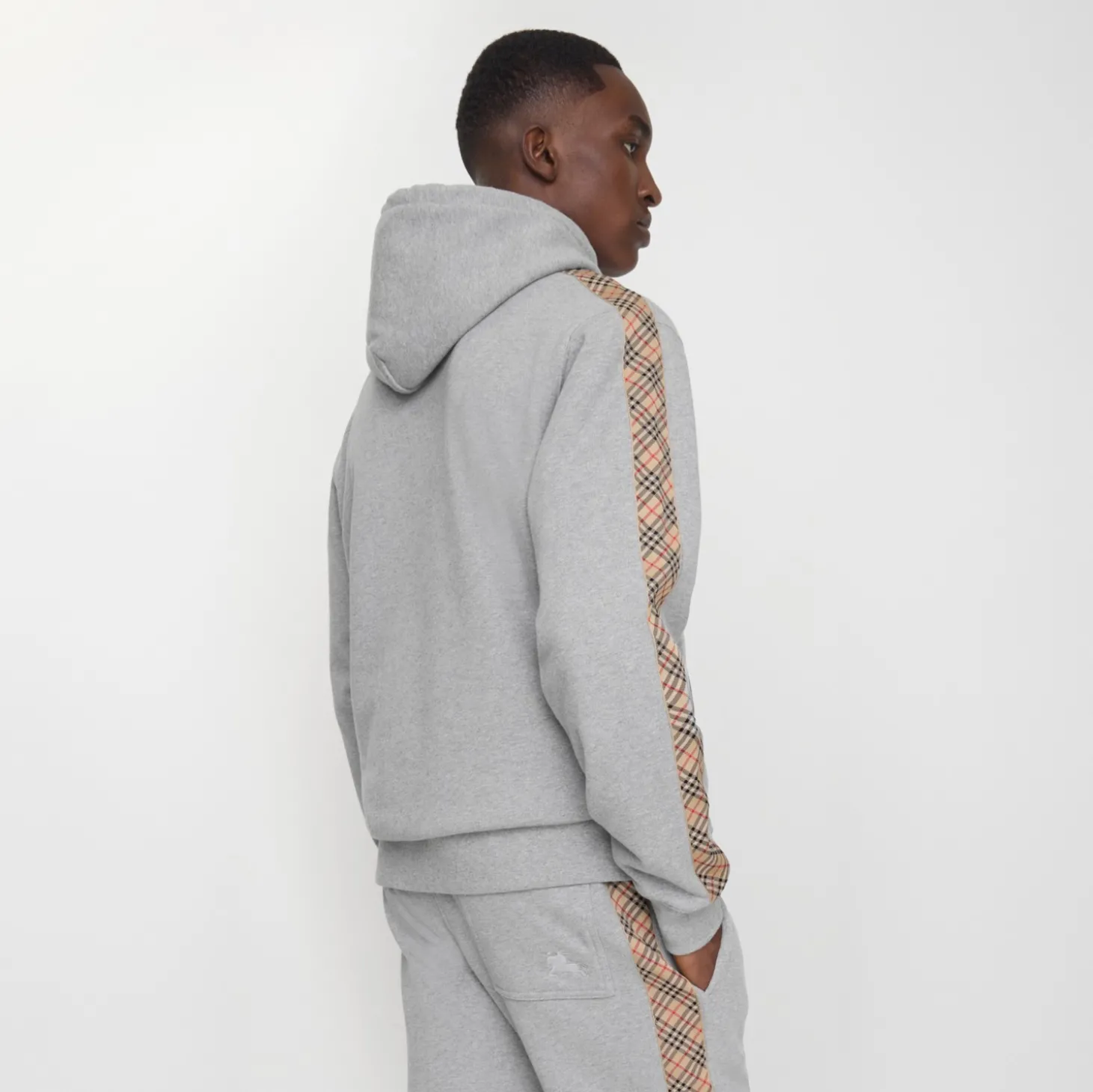 Check Trim Cotton Hoodie