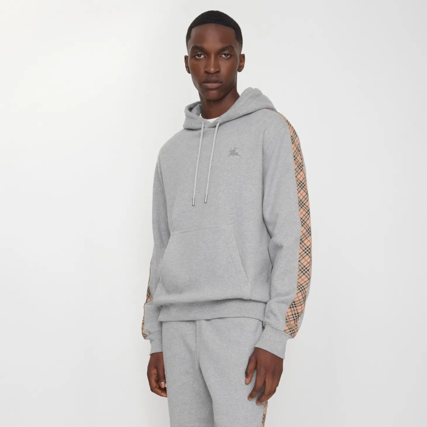 Check Trim Cotton Hoodie