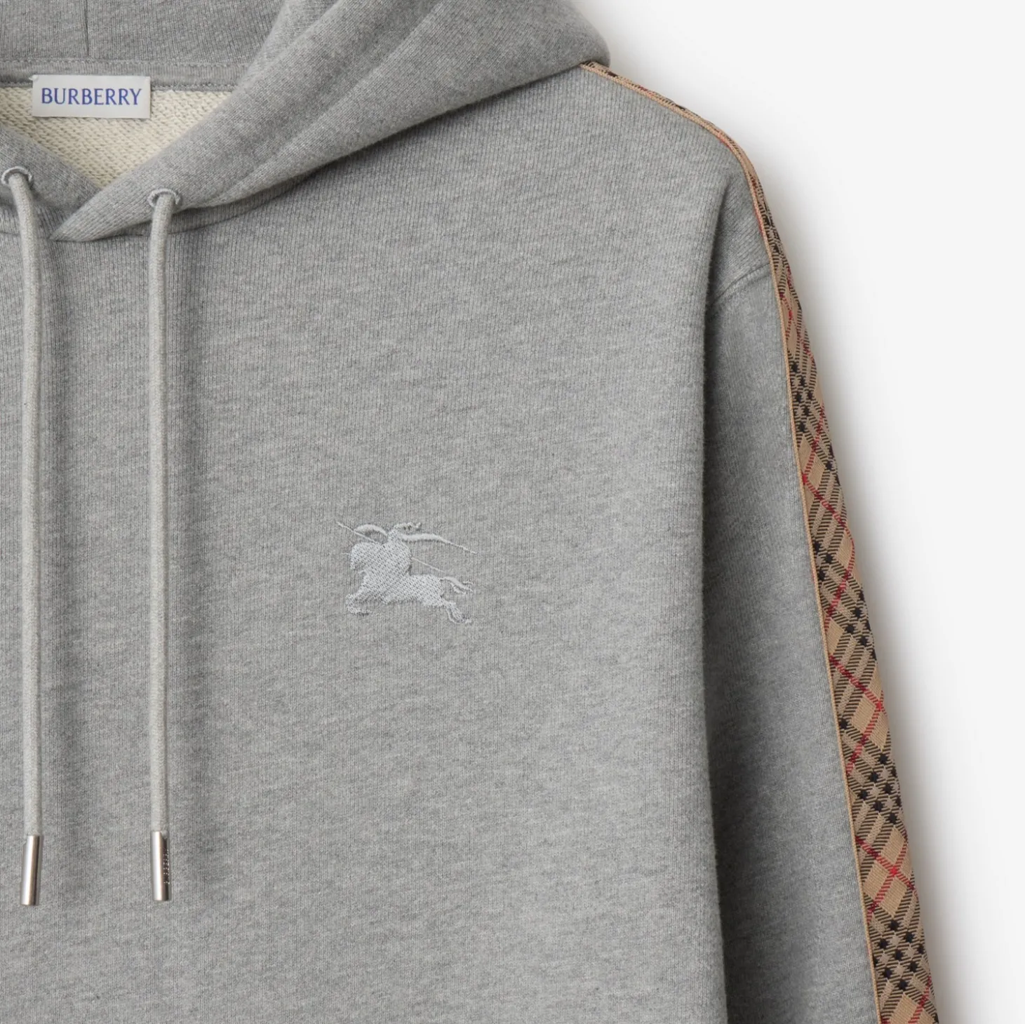 Check Trim Cotton Hoodie