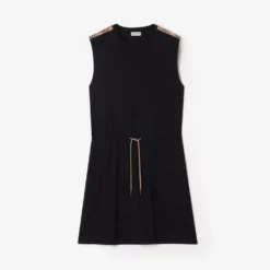 Check Trim Cotton Jersey Dress