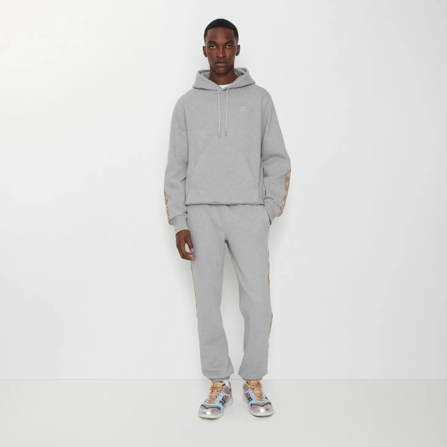 Check Trim Cotton Jogging Pants