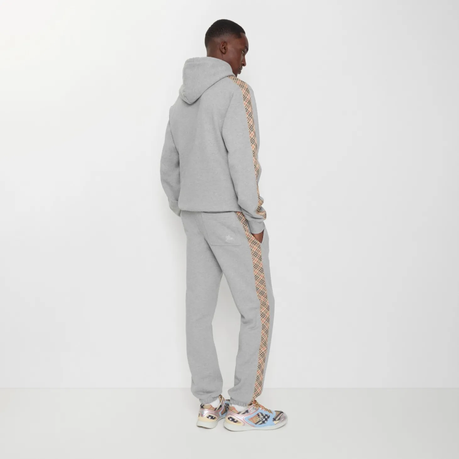 Check Trim Cotton Jogging Pants