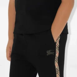 Check Trim Cotton Jogging Pants