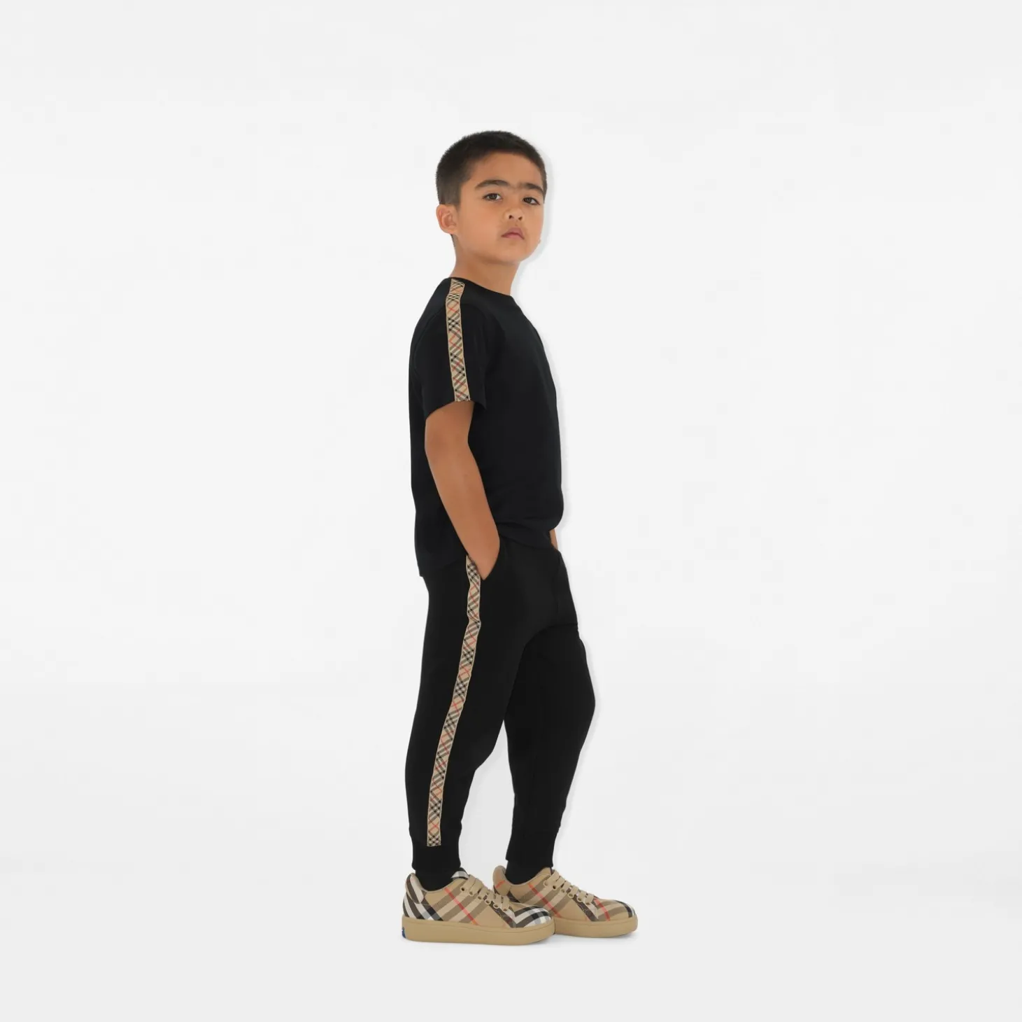 Check Trim Cotton Jogging Pants