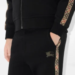 Check Trim Cotton Jogging Pants