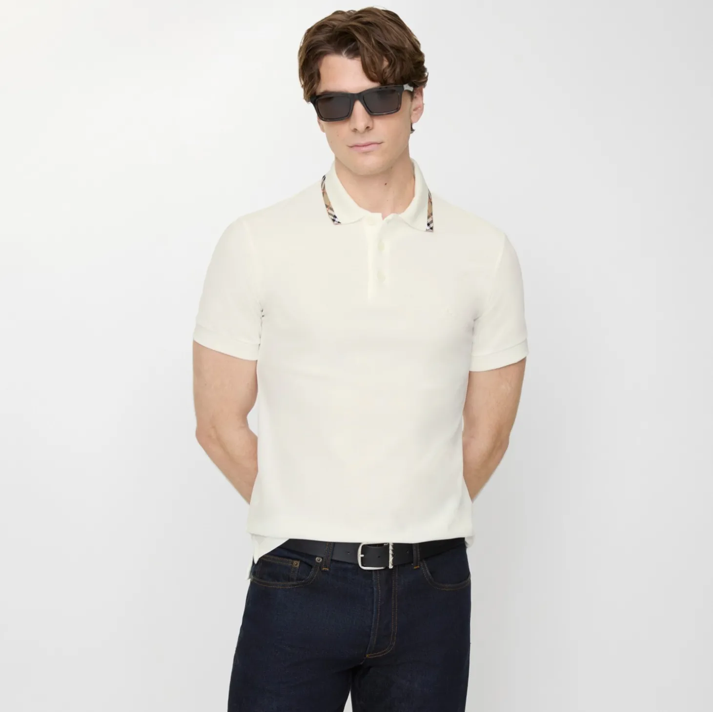 Check Trim Cotton Polo Shirt