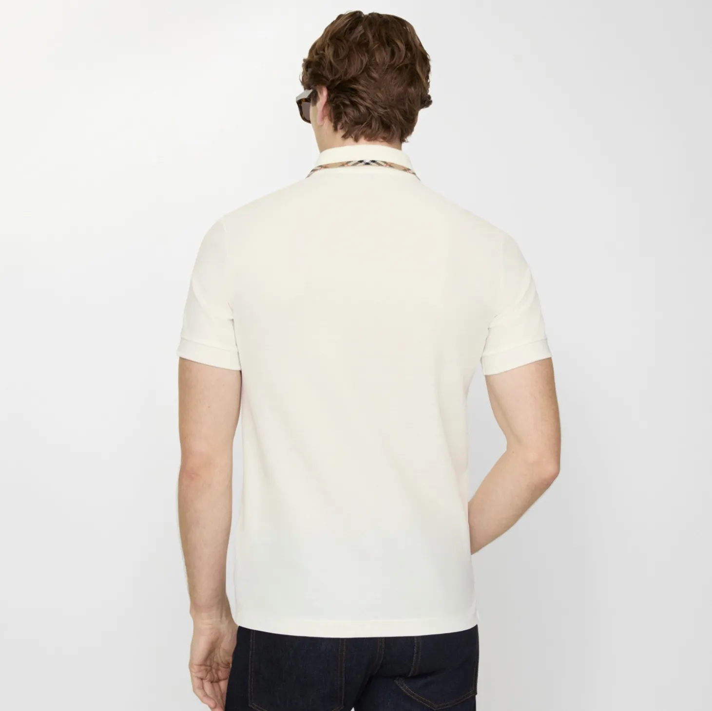 Check Trim Cotton Polo Shirt