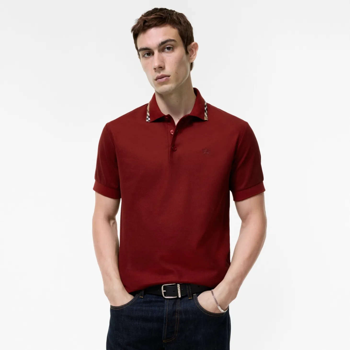 Check Trim Cotton Polo Shirt