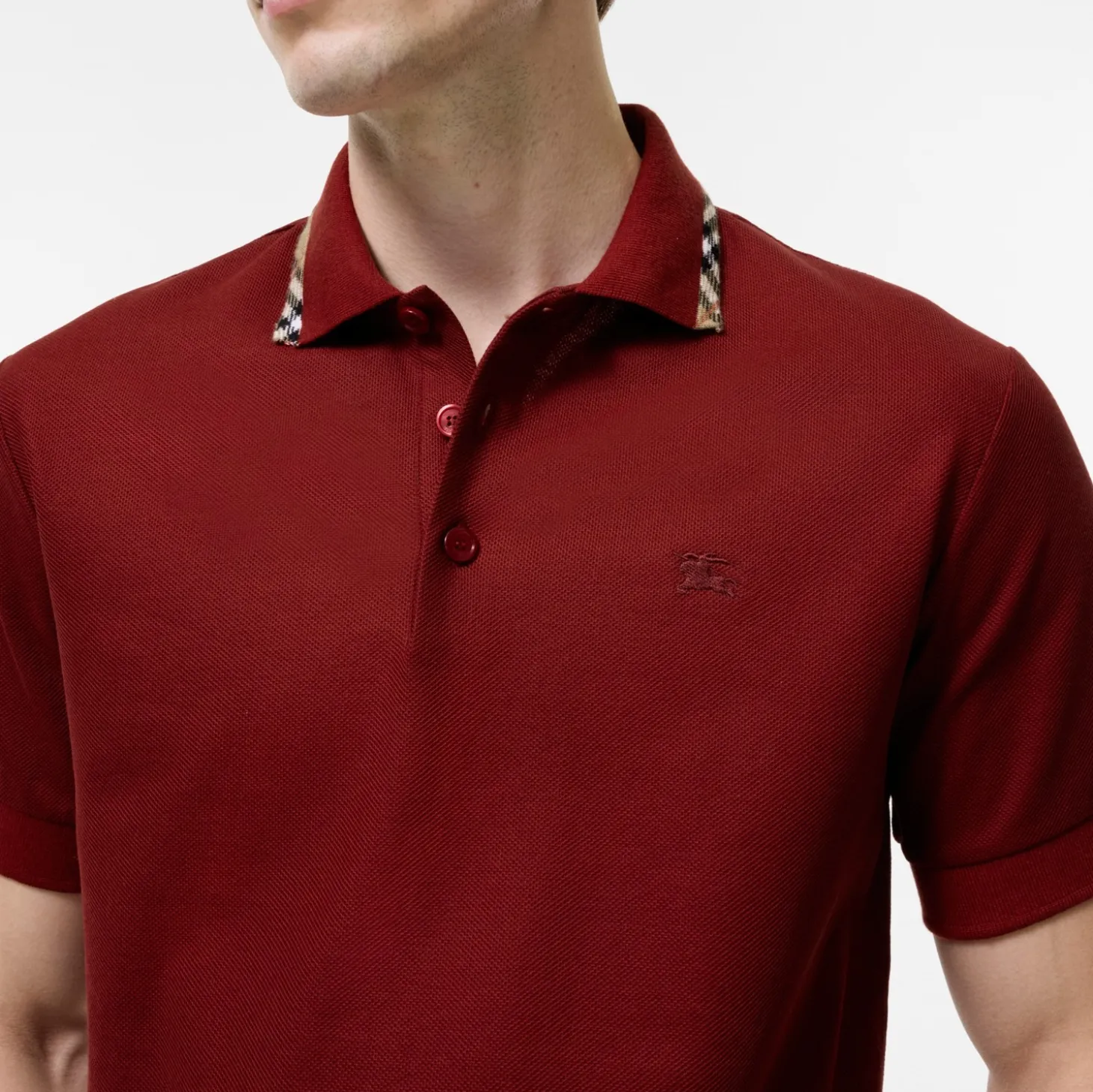 Check Trim Cotton Polo Shirt