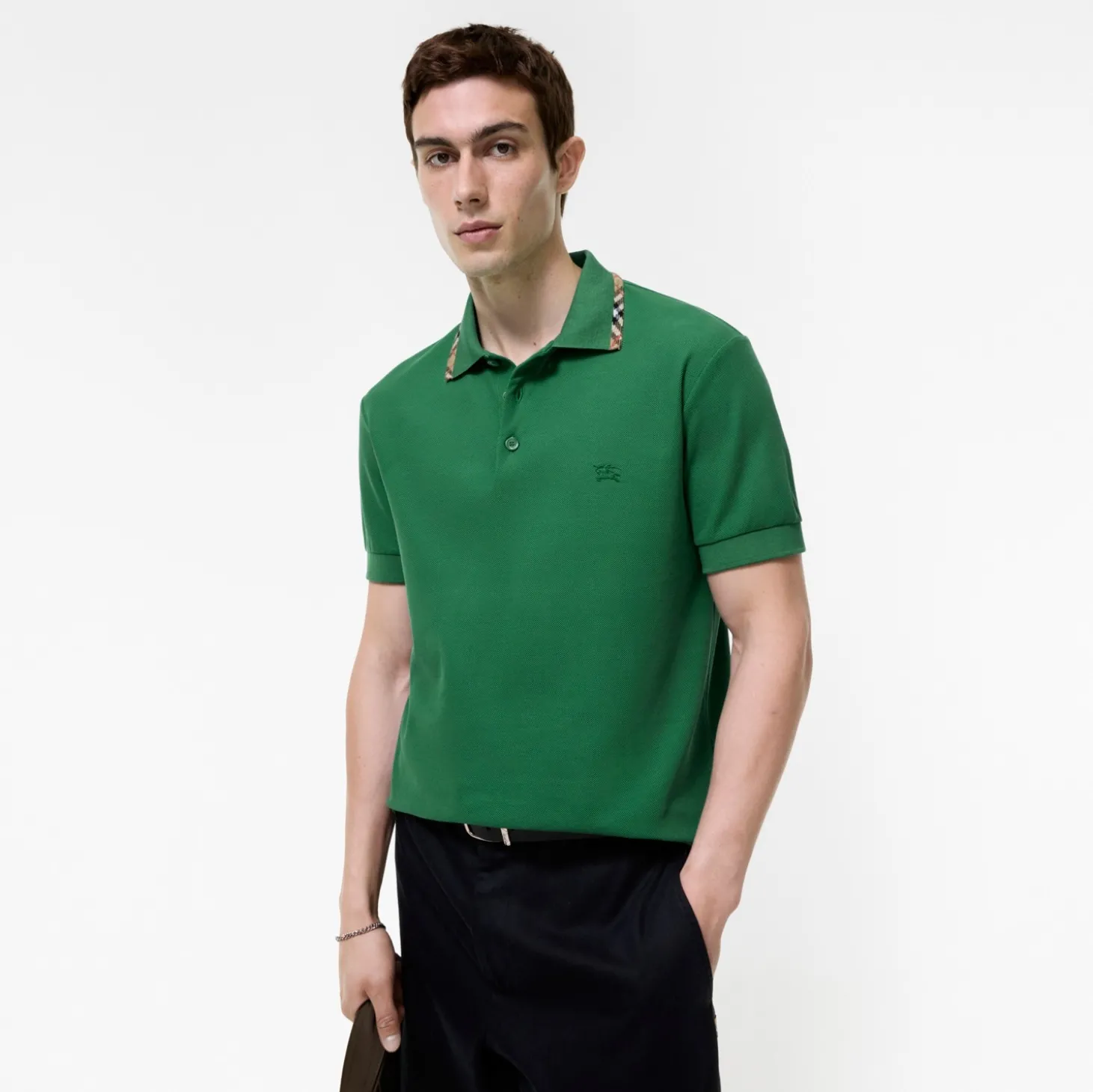 Check Trim Cotton Polo Shirt