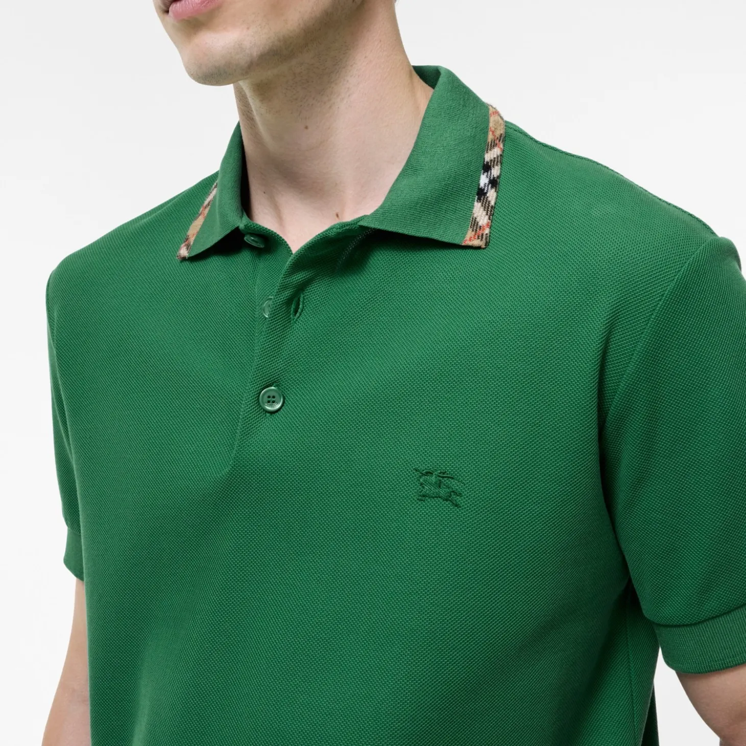 Check Trim Cotton Polo Shirt