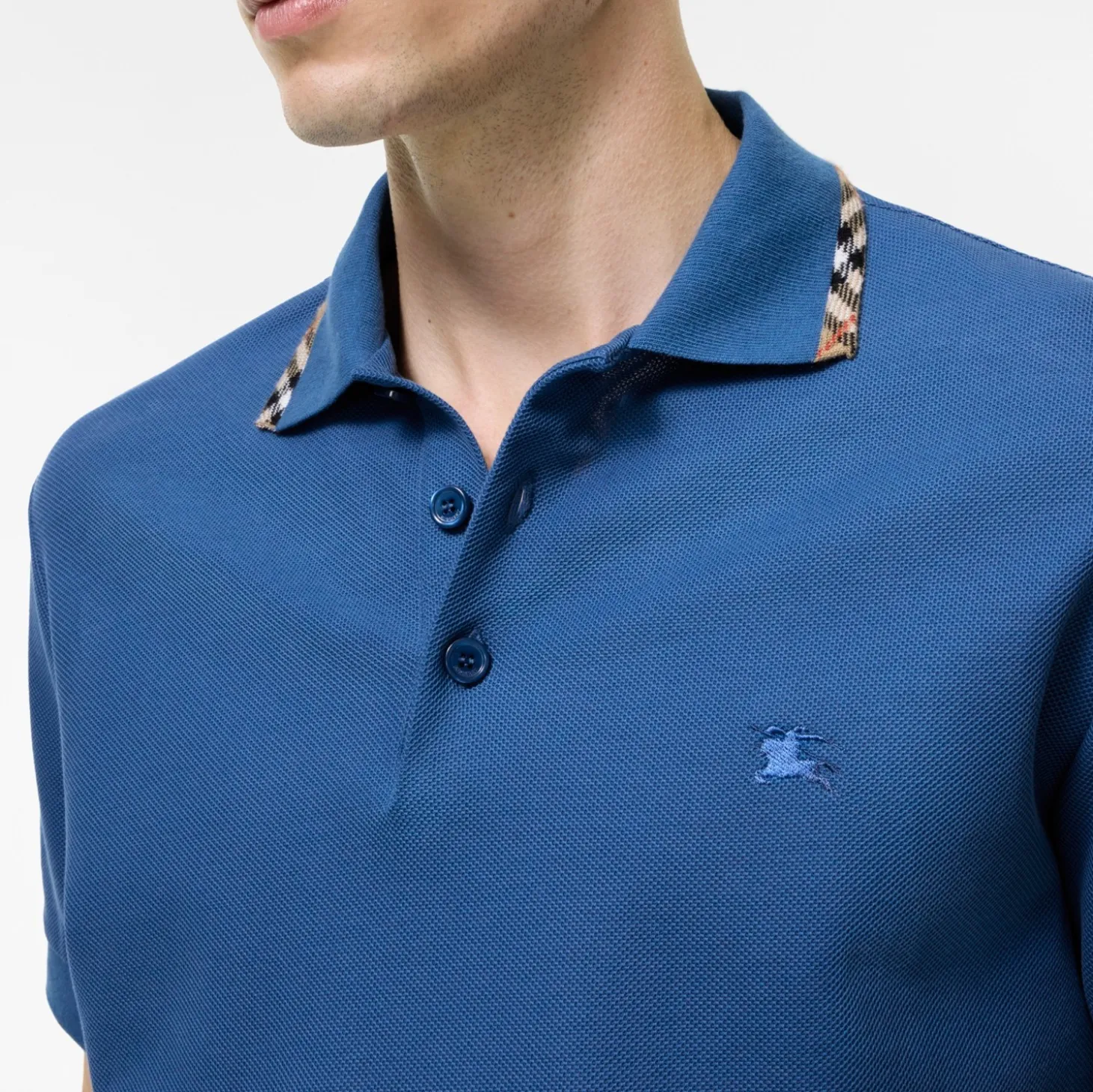 Check Trim Cotton Polo Shirt