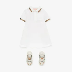 Check Trim Cotton Polo Shirt Dress