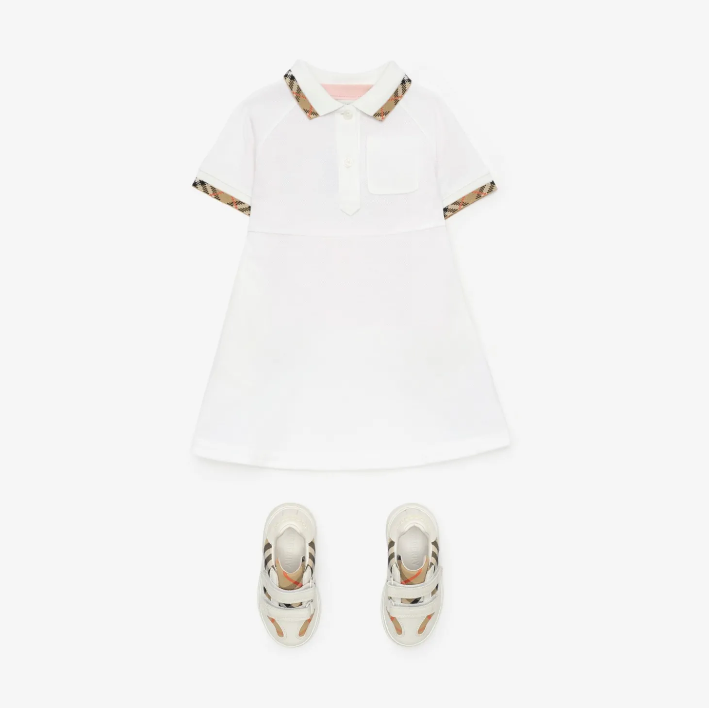 Check Trim Cotton Polo Shirt Dress