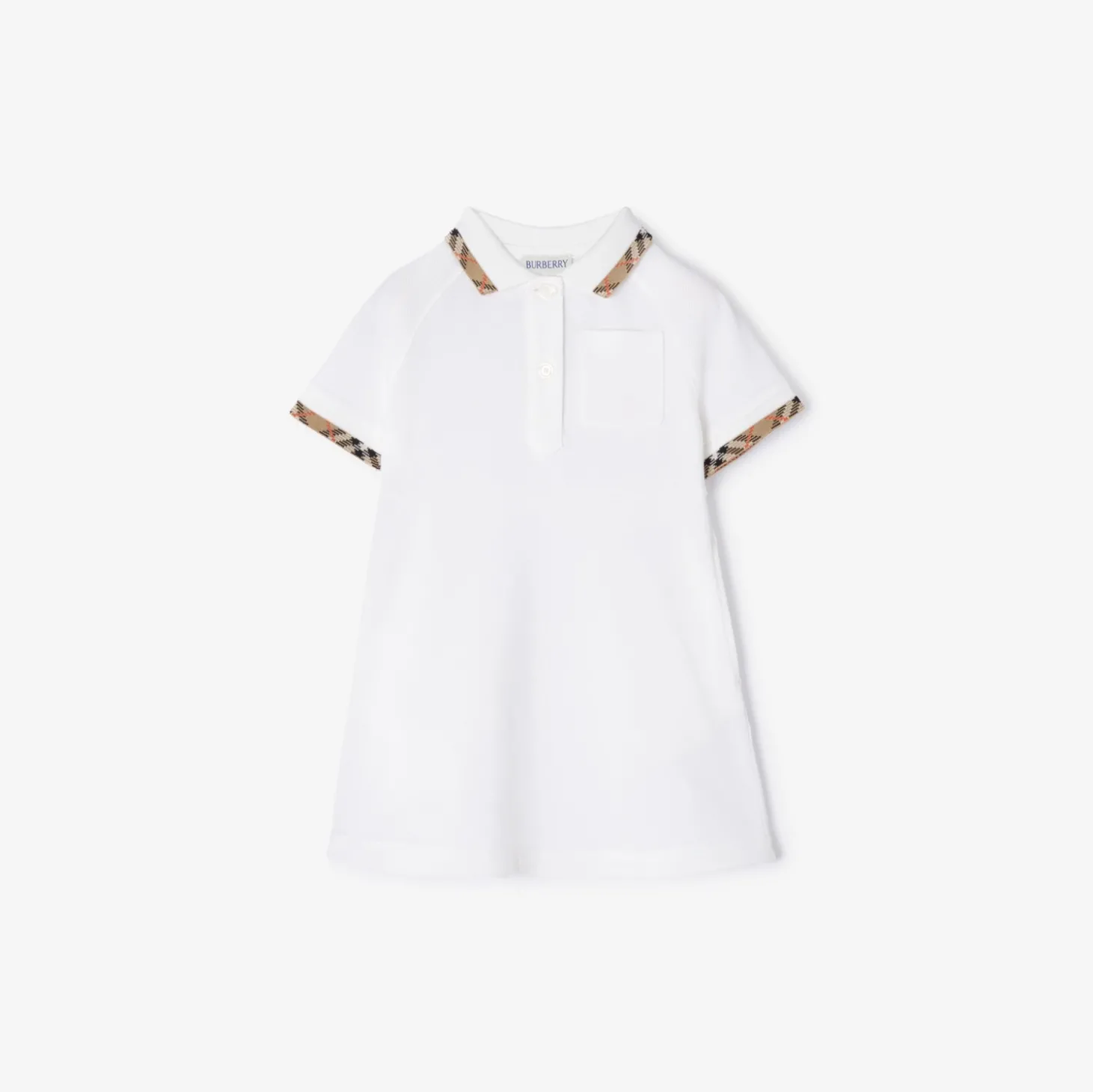 Check Trim Cotton Polo Shirt Dress