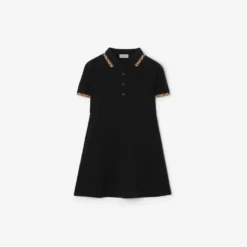Check Trim Cotton Polo Shirt Dress