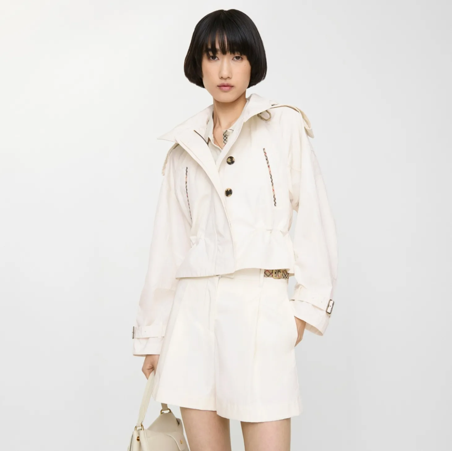 Check Trim Cotton Poplin Shorts