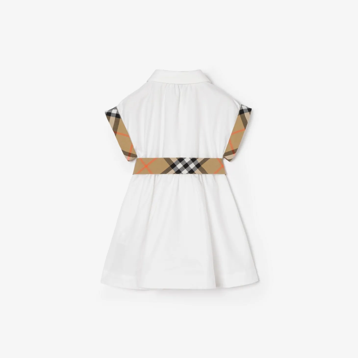 Check Trim Cotton Shirt Dress
