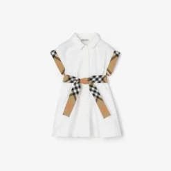 Check Trim Cotton Shirt Dress