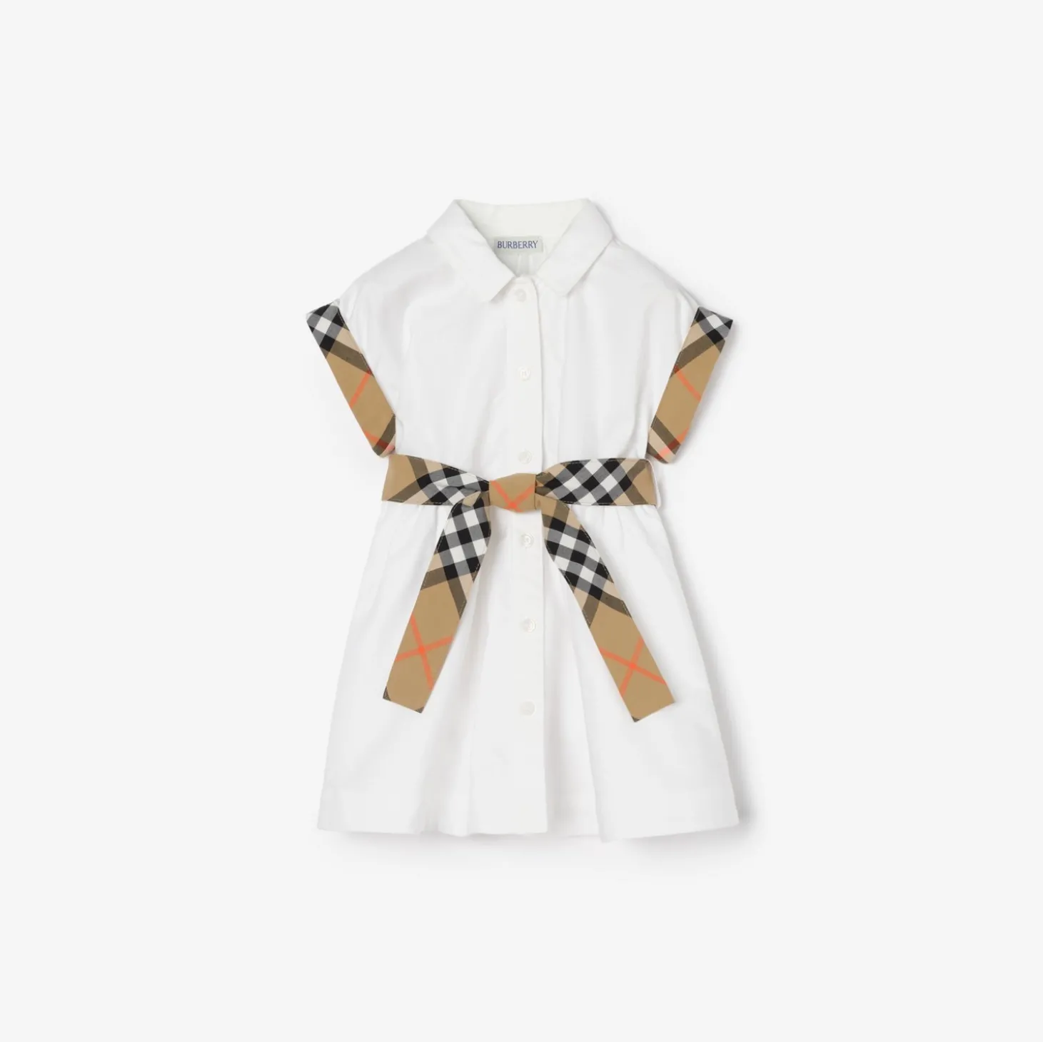 Check Trim Cotton Shirt Dress