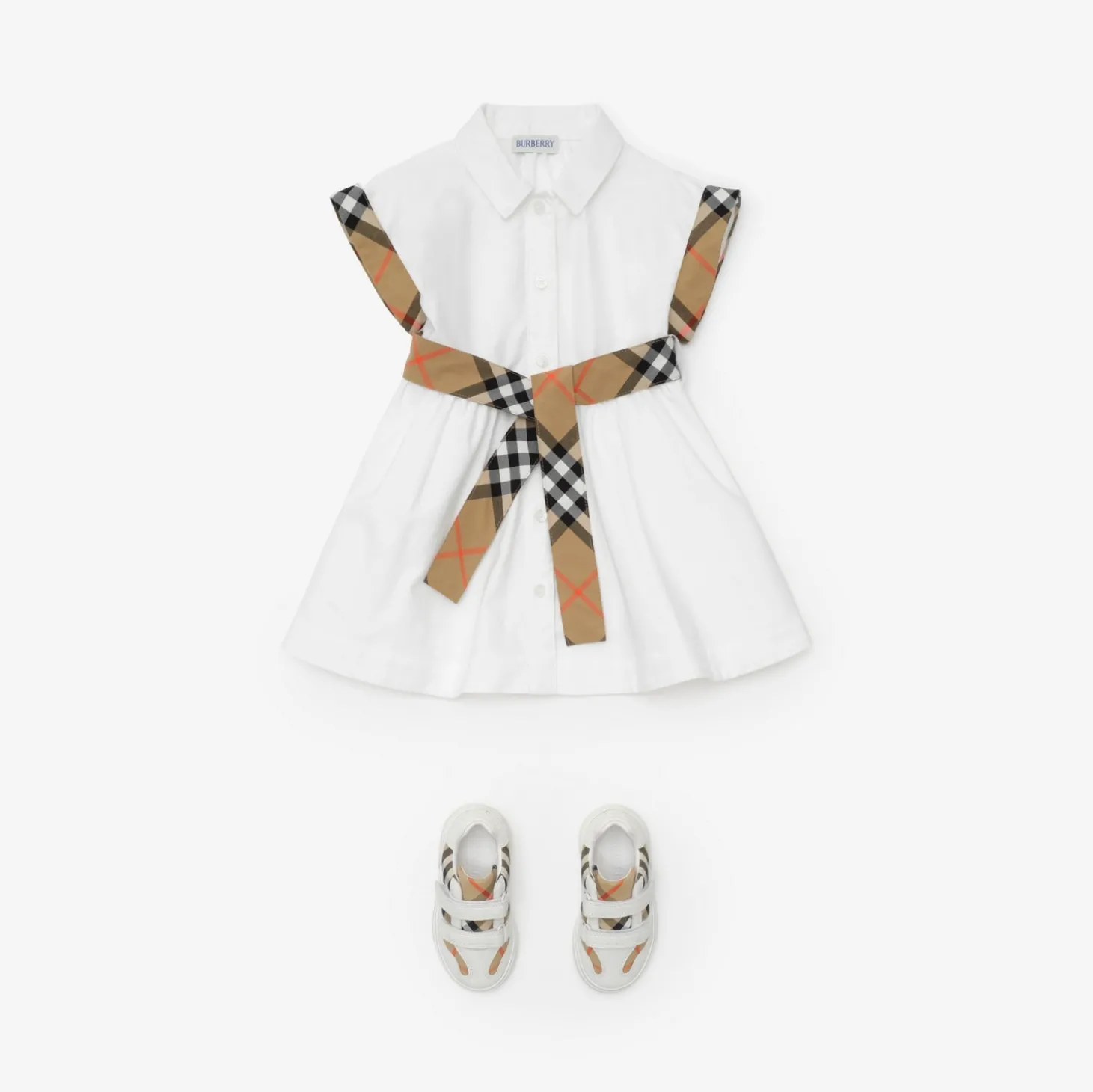Check Trim Cotton Shirt Dress