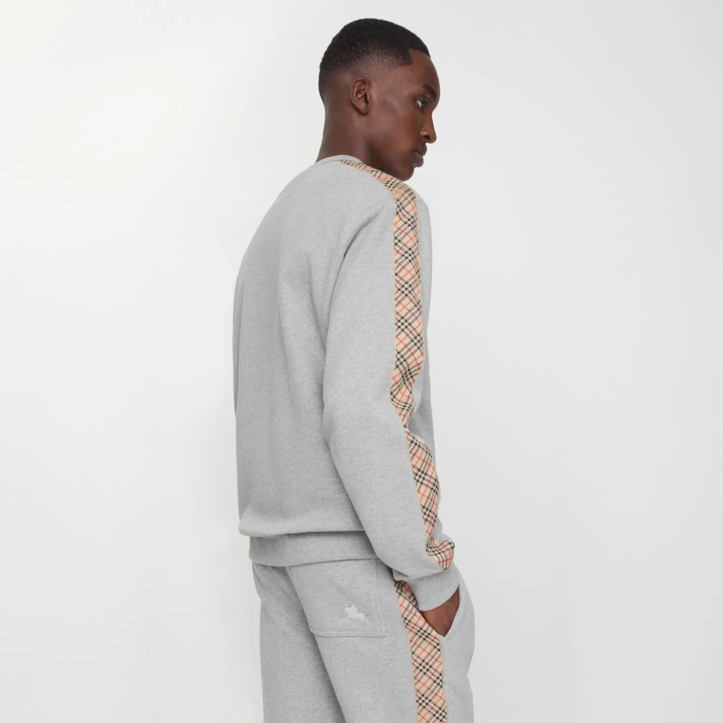 Check Trim Cotton Sweatshirt