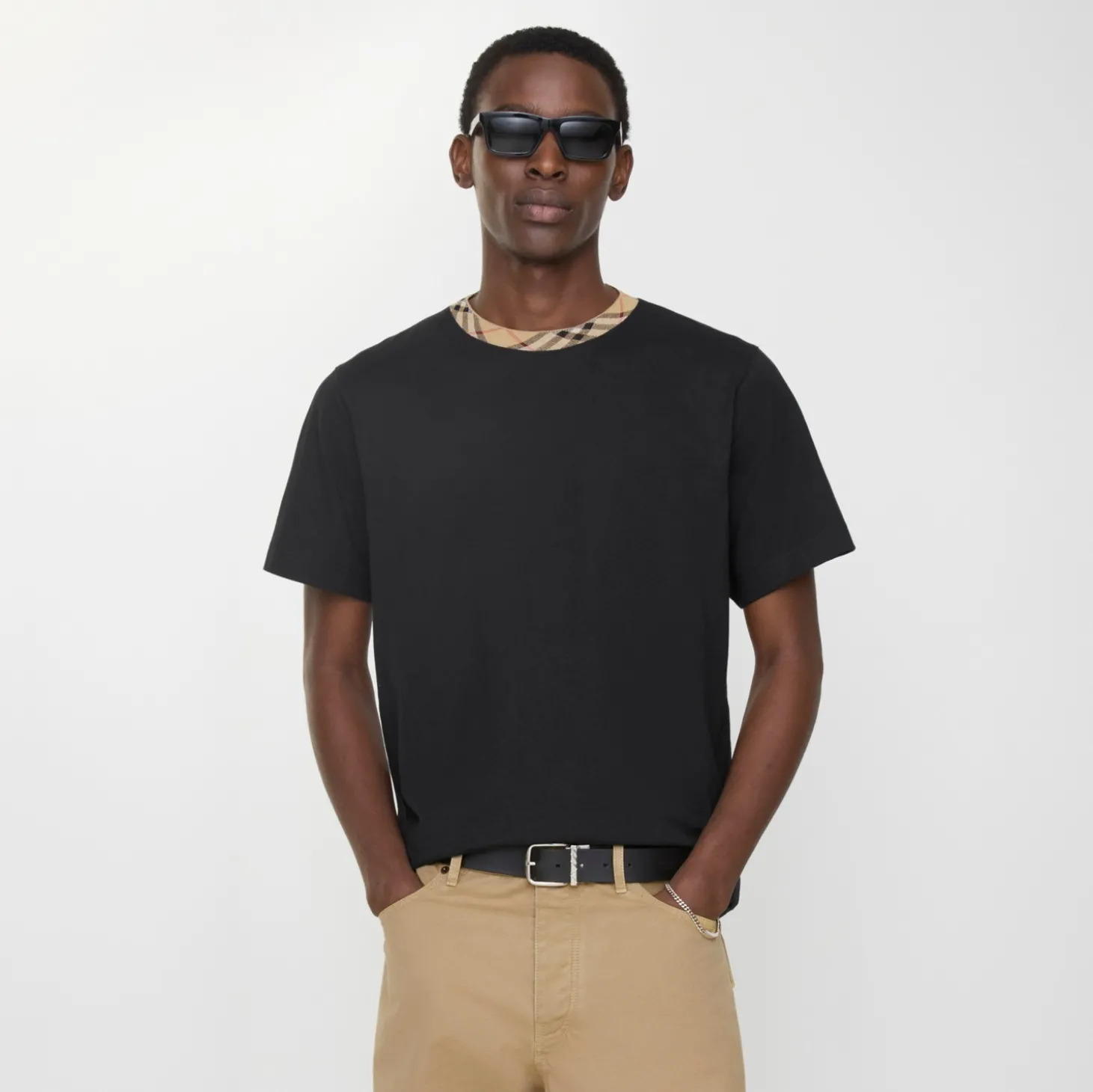 Check Trim Cotton T-shirt