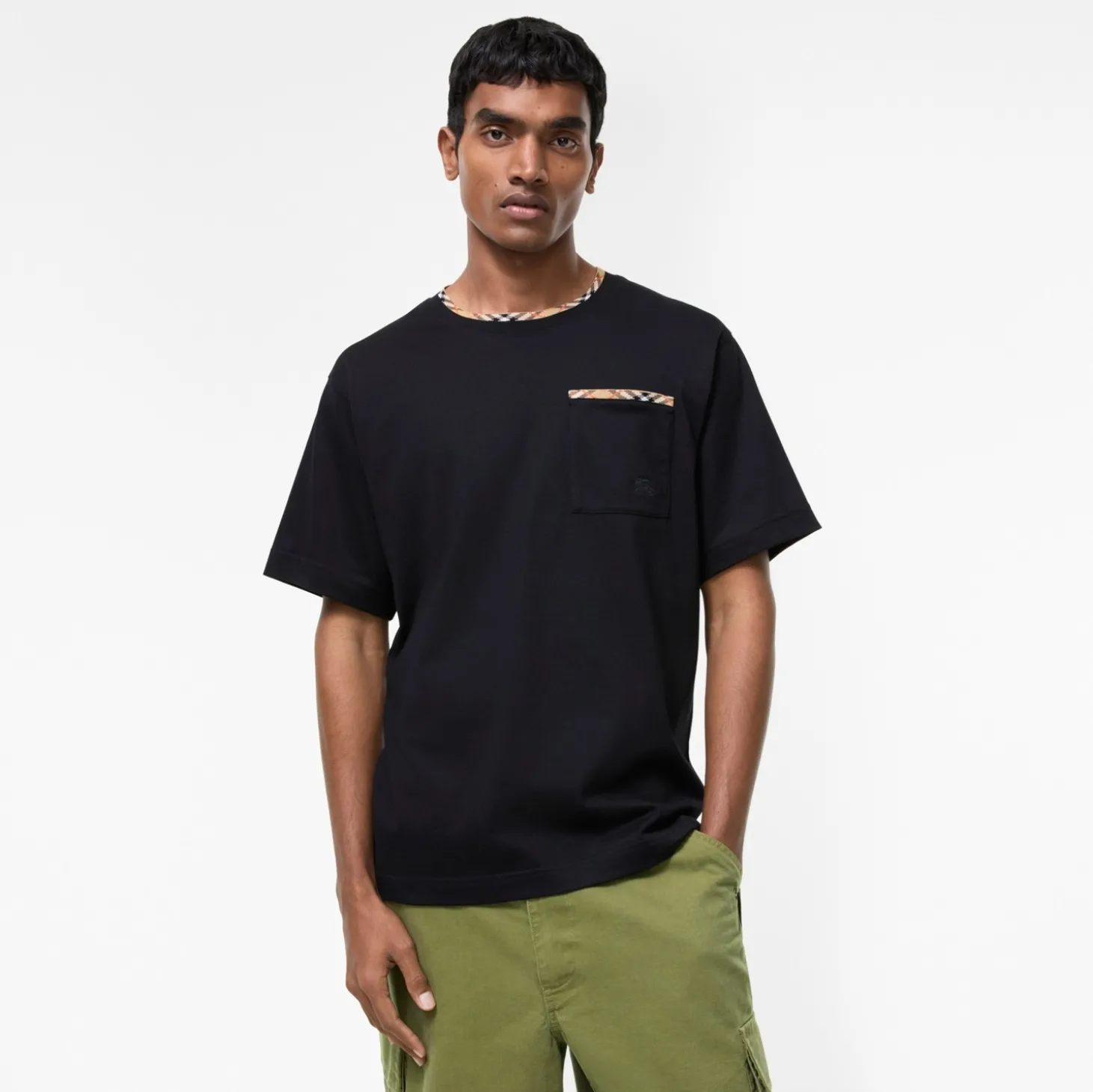 Check Trim Cotton T-shirt