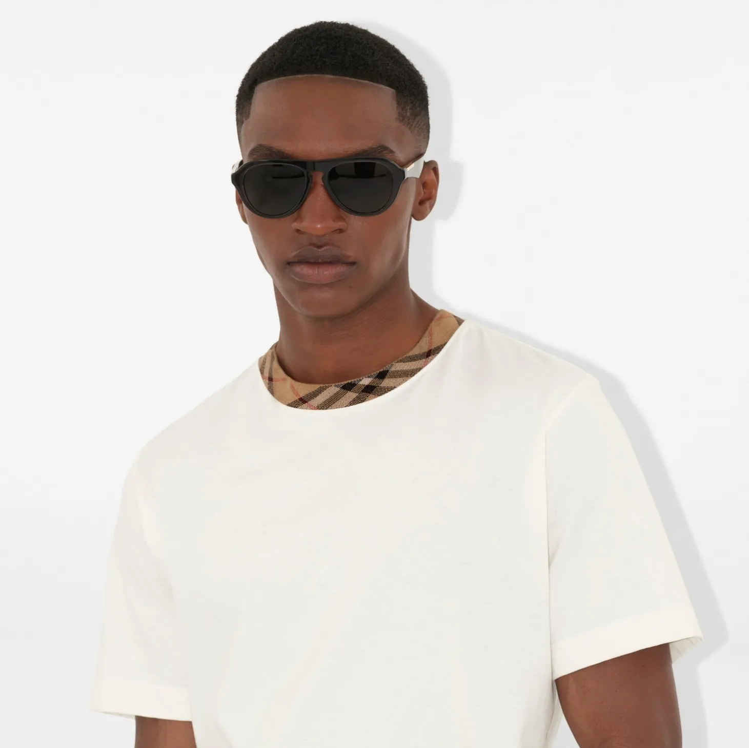 Check Trim Cotton T-shirt