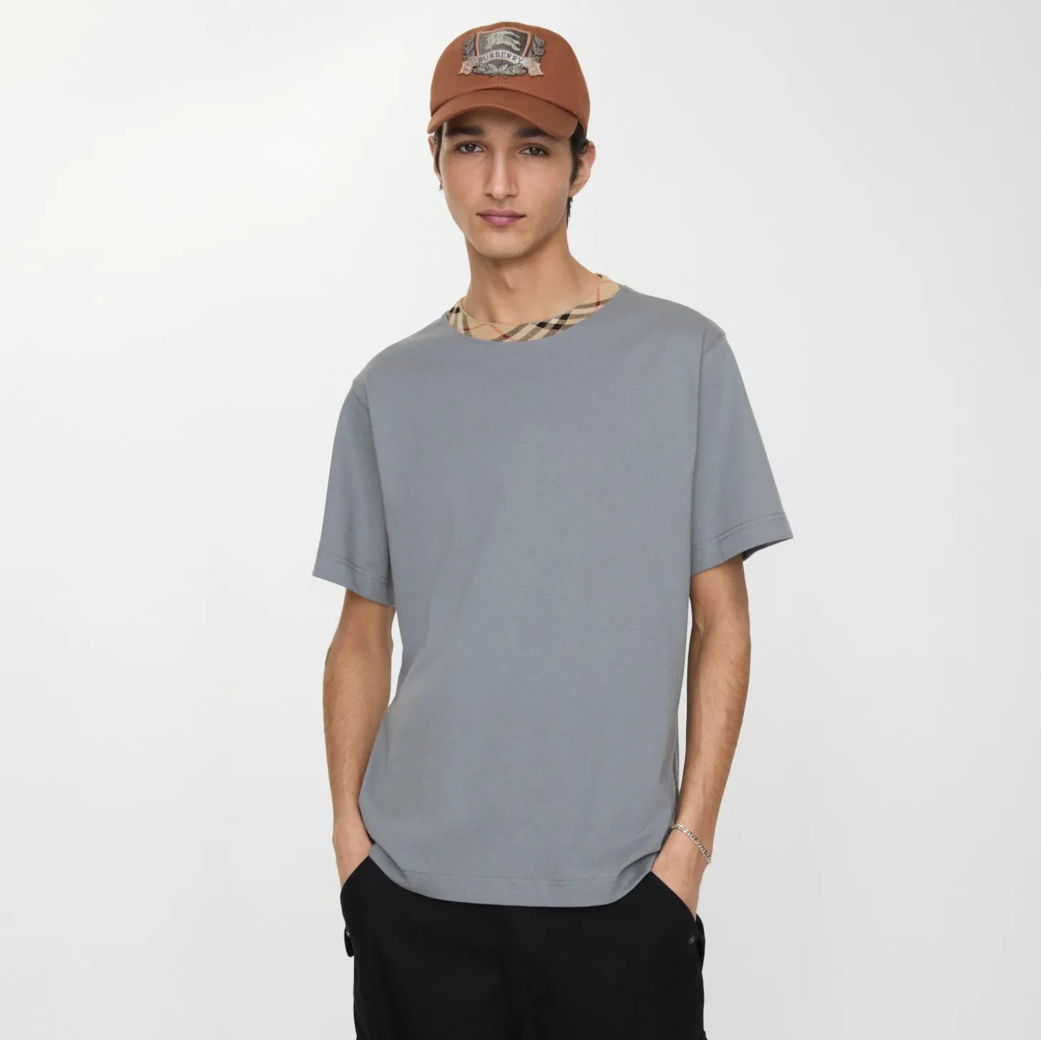 Check Trim Cotton T-shirt