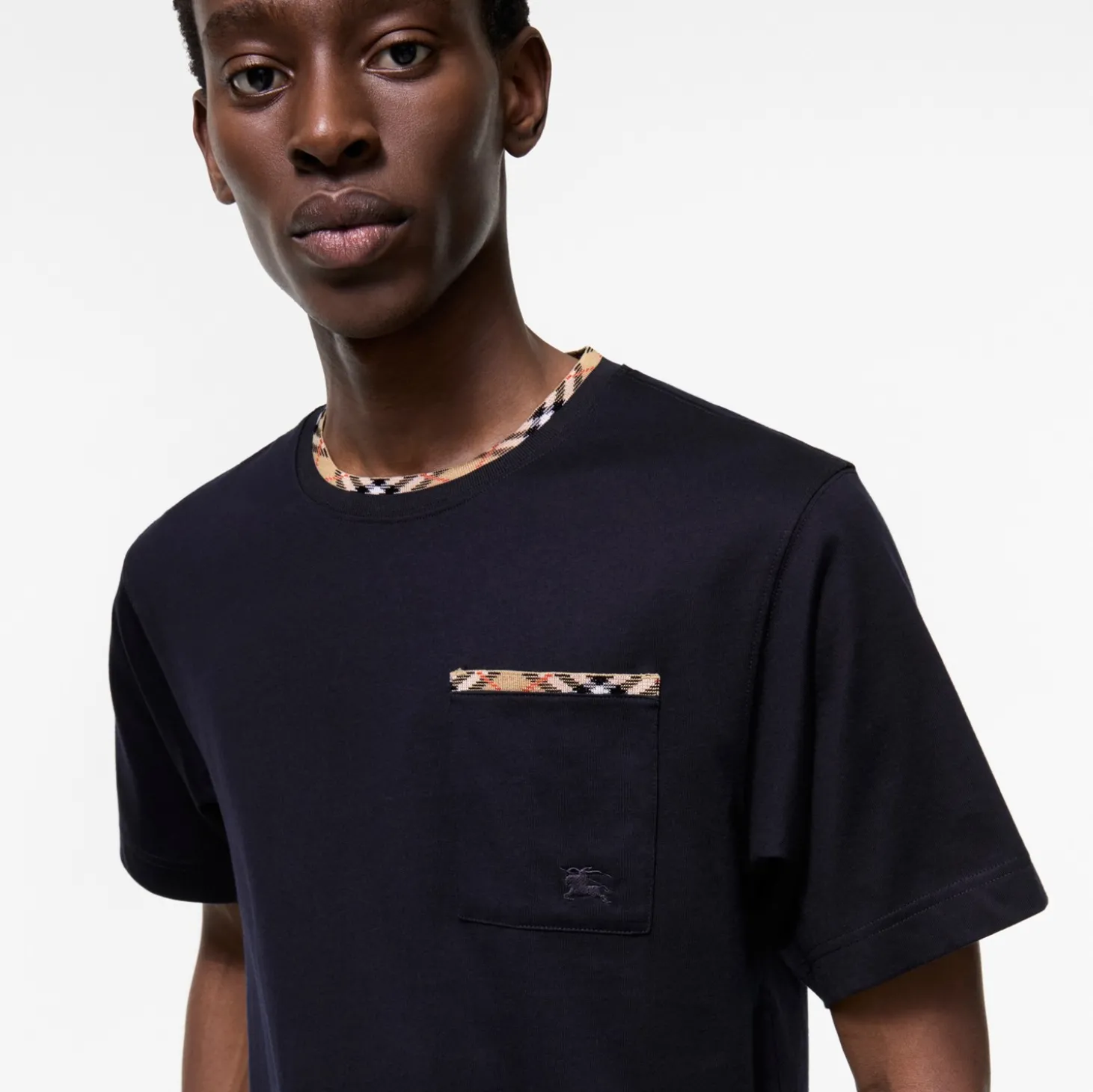 Check Trim Cotton T-shirt