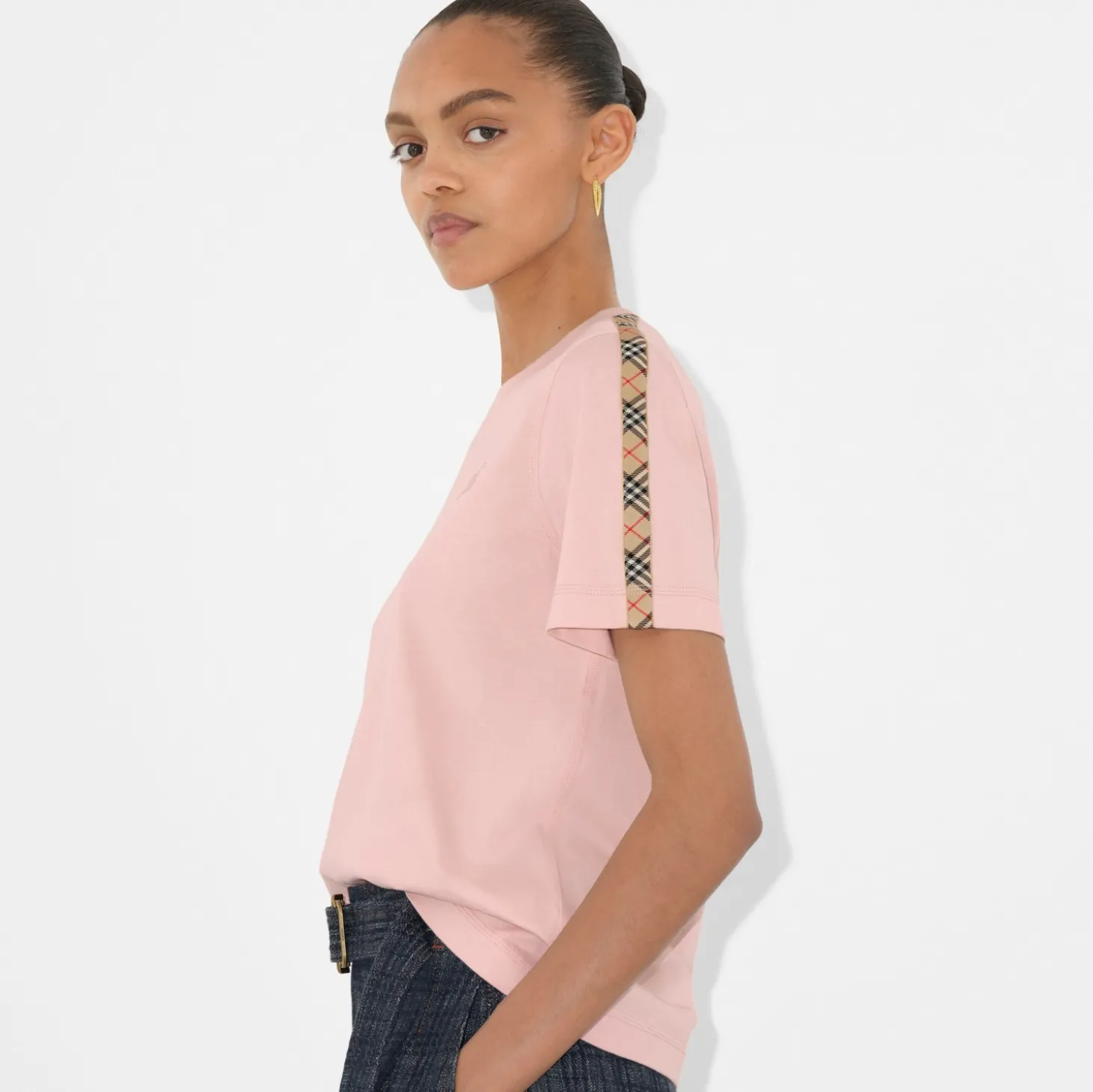 Check Trim Cotton T-shirt