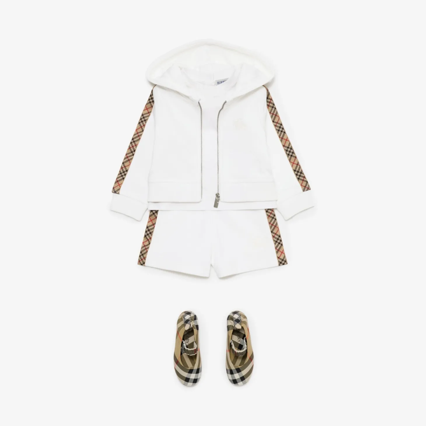 Check Trim Cotton Zip Hoodie