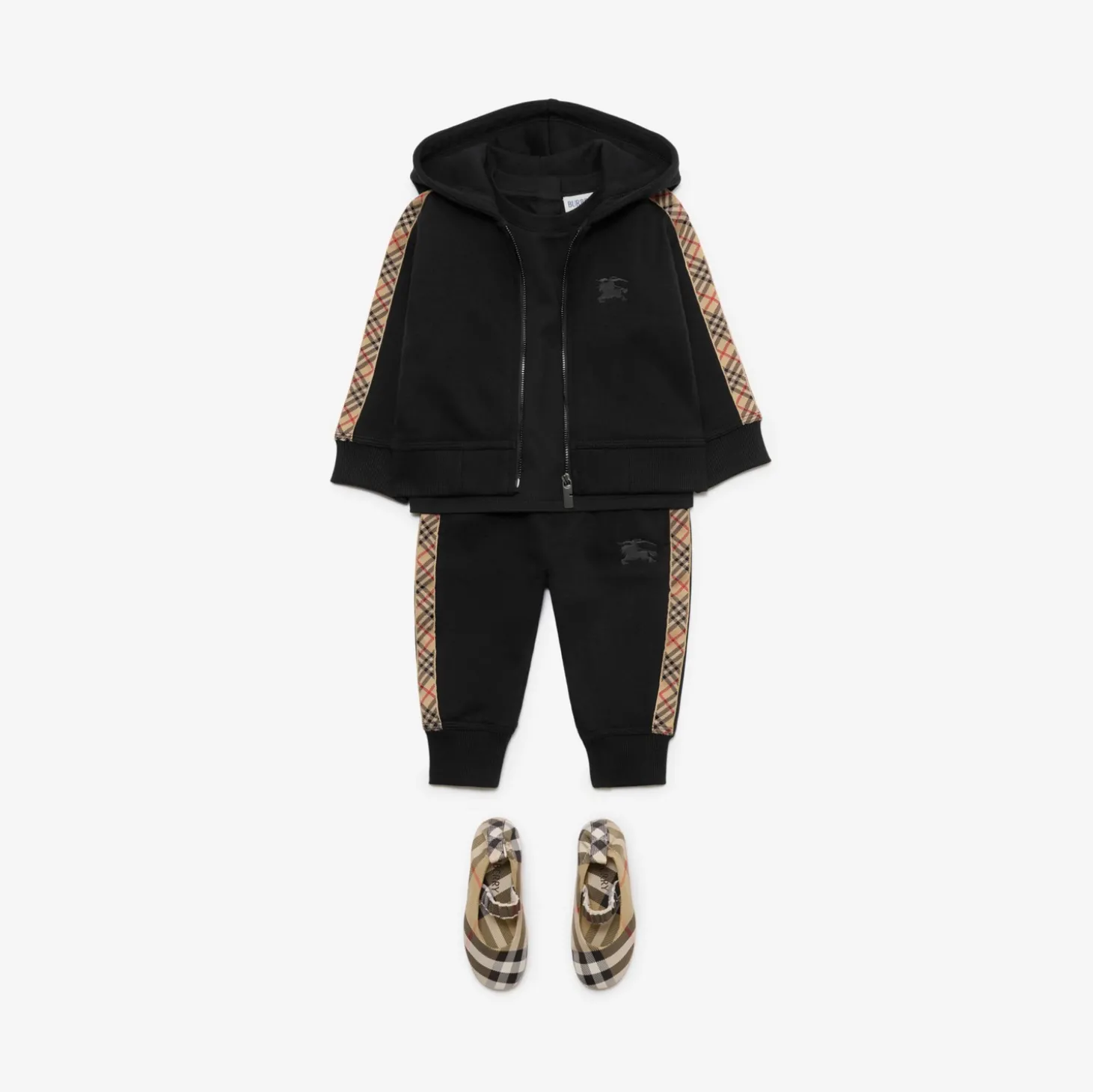 Check Trim Cotton Zip Hoodie