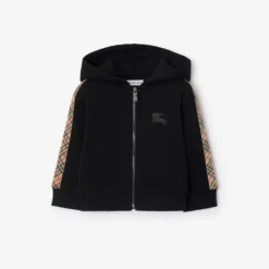 Check Trim Cotton Zip Hoodie