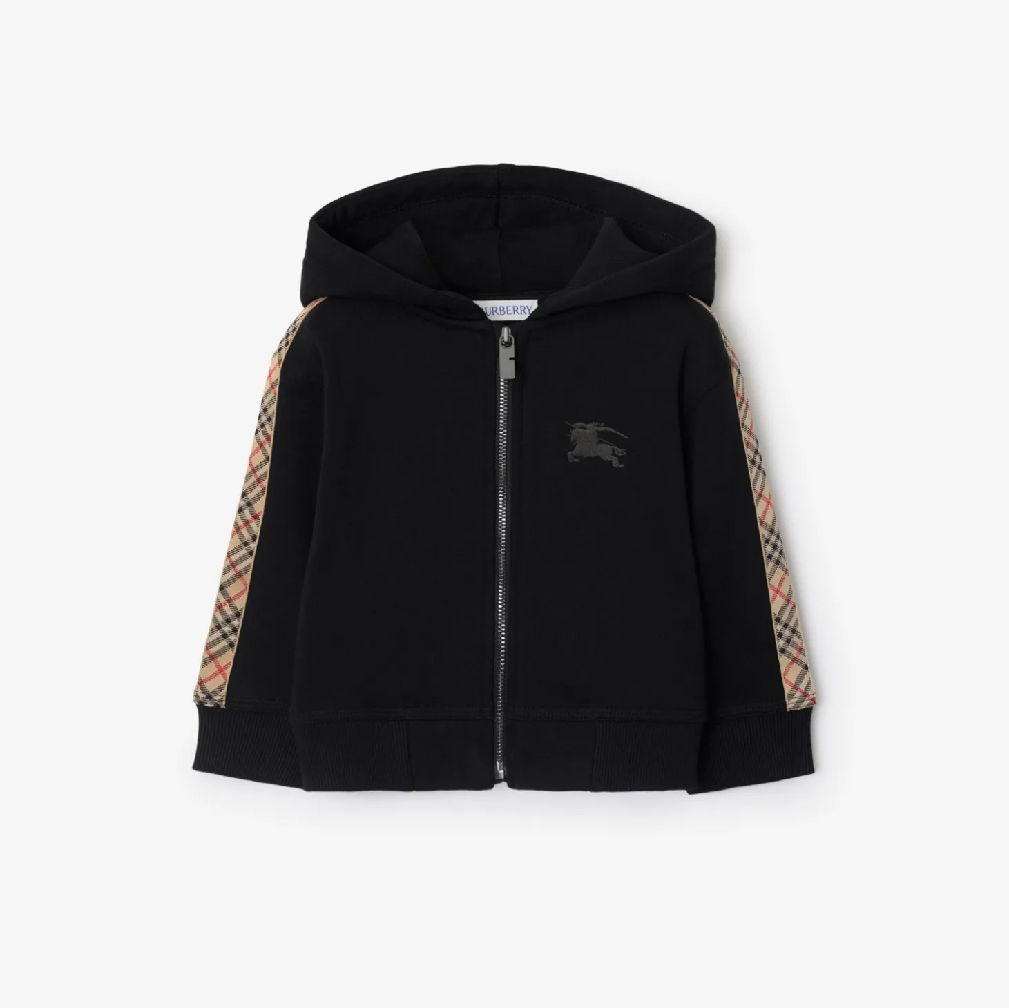 Check Trim Cotton Zip Hoodie