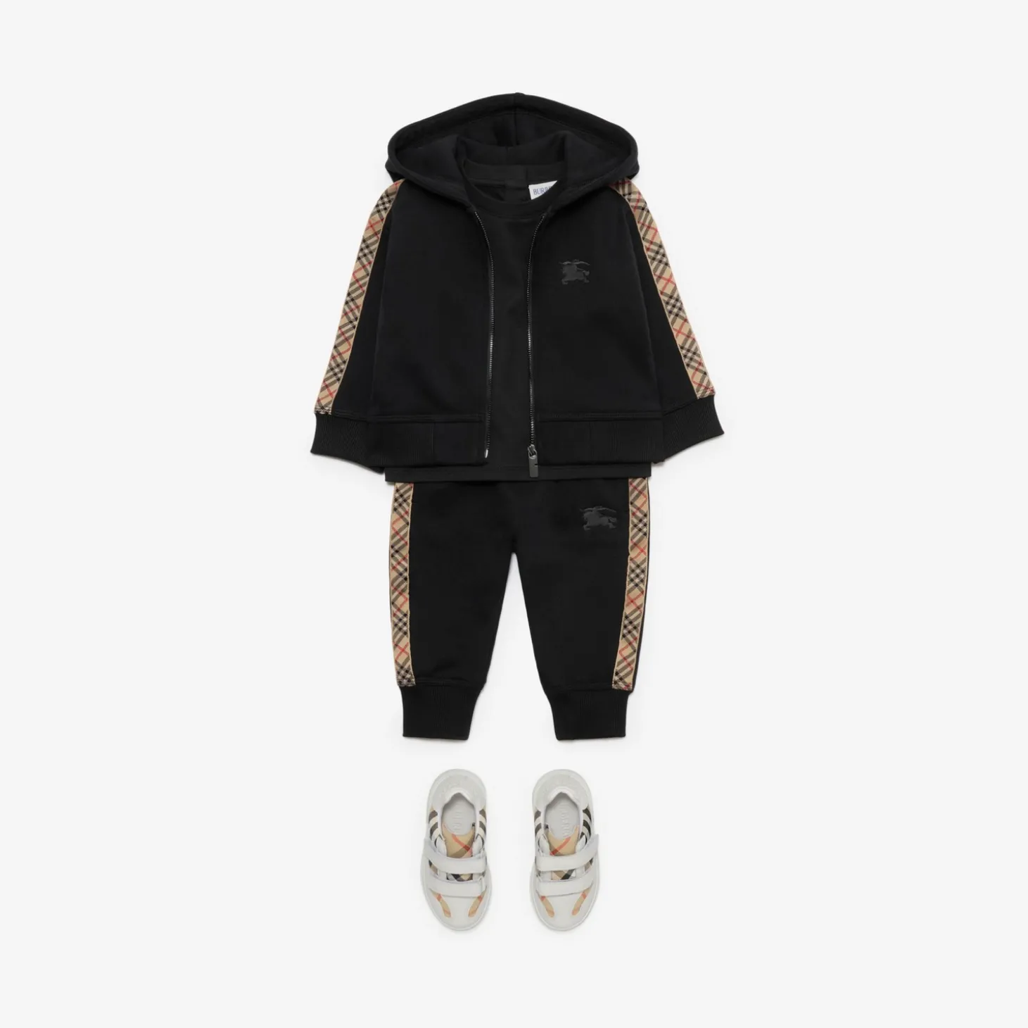 Check Trim Cotton Zip Hoodie