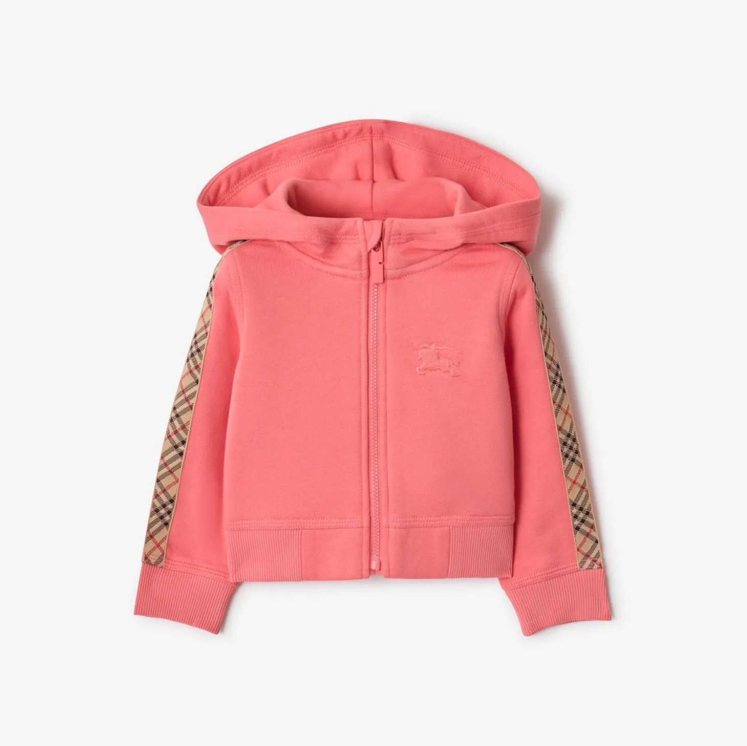 Check Trim Cotton Zip Hoodie