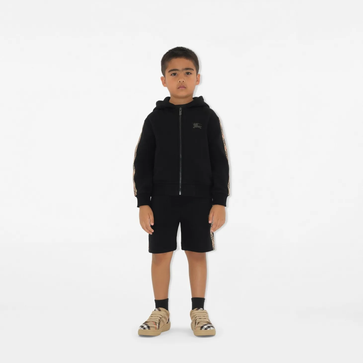 Check Trim Cotton Zip Hoodie