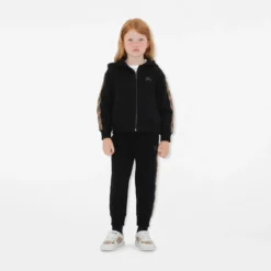 Check Trim Cotton Zip Hoodie