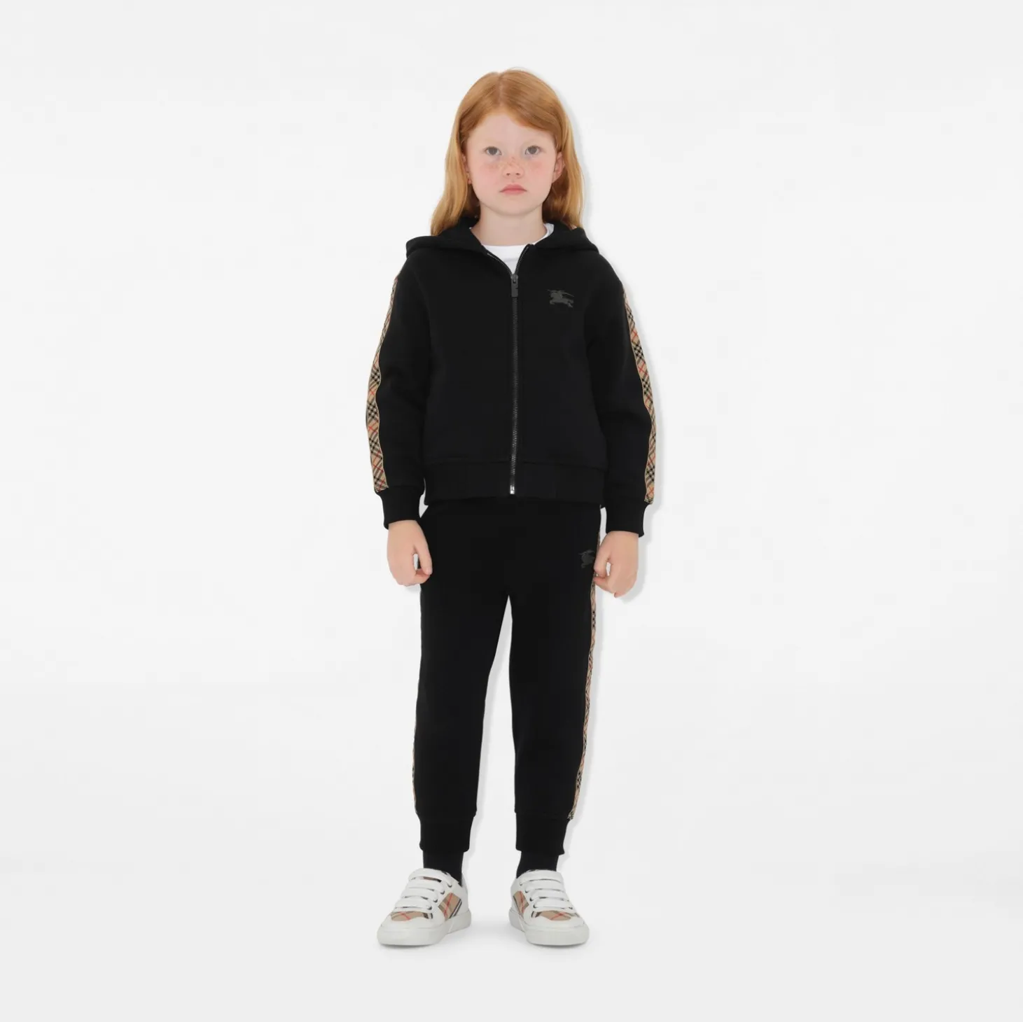 Check Trim Cotton Zip Hoodie